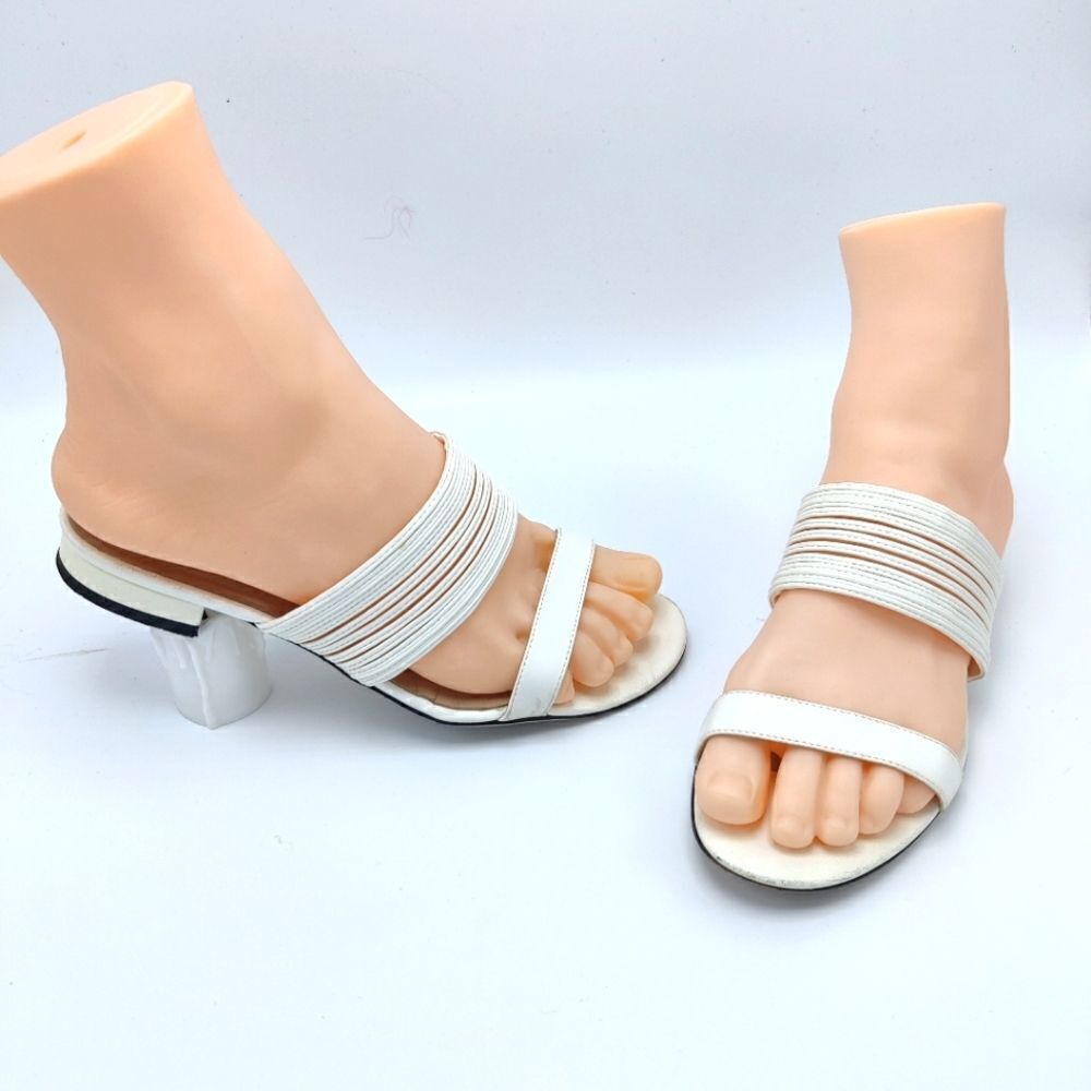 DVF Slide Sandal Low Heel Open Toe White Leather Sz 7 Diane Von Furstenberg